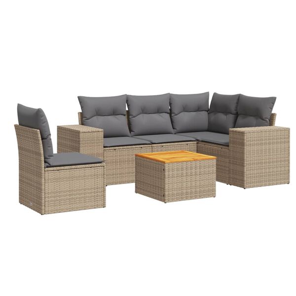 vidaXL 6-tlg. Garten-Sofagarnitur mit Kissen Beige Poly Rattan