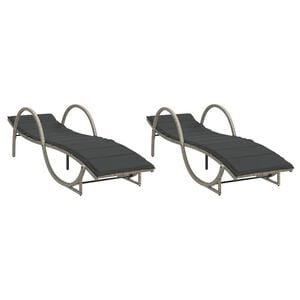 vidaXL Sonnenliegen 2 Stk. mit Auflagen Hellgrau Poly Rattan