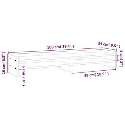 vidaXL Monitorständer Grau 100x24x16 cm Massivholz Kiefer