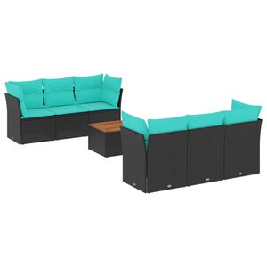 vidaXL 7-tlg. Garten-Sofagarnitur mit Kissen Schwarz Poly Rattan