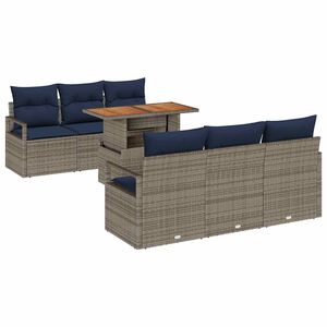 vidaXL Garten-Sofa-Set mit Kissen 7 pcs Grau und Marineblau