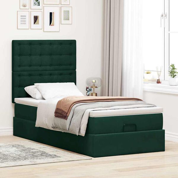 vidaXL Ottoman-Bett mit Matratzen Dunkelgr&uuml;n 90x190 cm Samt