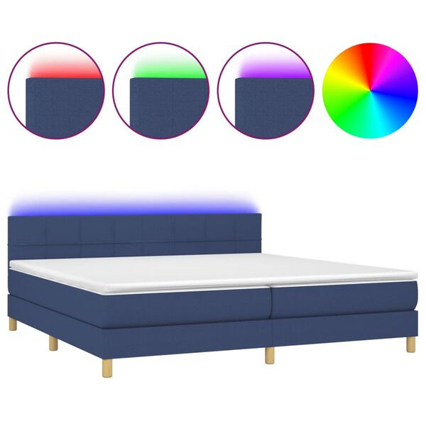 vidaXL Boxspringbett mit Matratze & LED Blau 200x200 cm Stoff