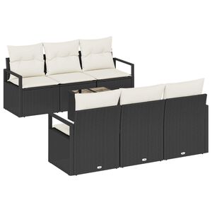 vidaXL Sofa Set 7 Stk. 6-Sitzanzahl Schwarz und Creme Poly Rattan