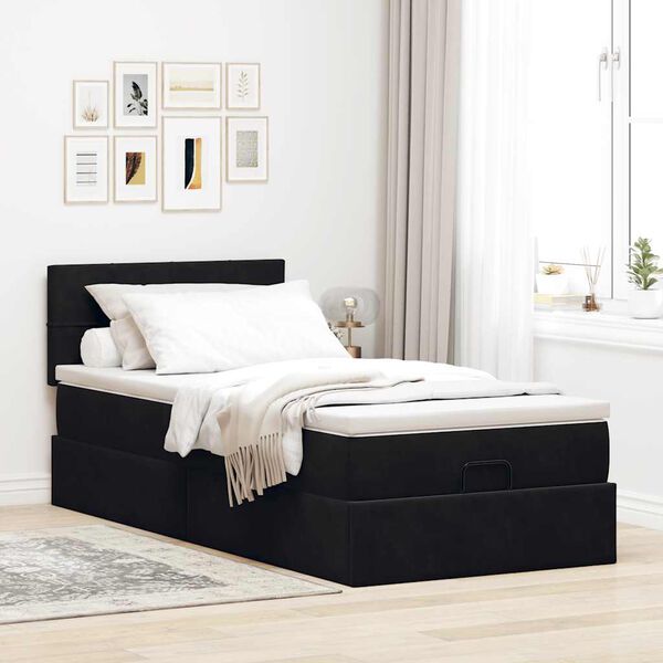 vidaXL Ottoman-Bett mit Matratze Schwarz 80x200 cm Samt
