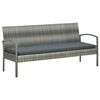 vidaXL Gartensofa 3-Sitzer mit Kissen Grau Poly Rattan