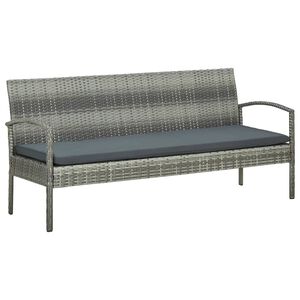 vidaXL Gartensofa 3-Sitzer mit Kissen Grau Poly Rattan