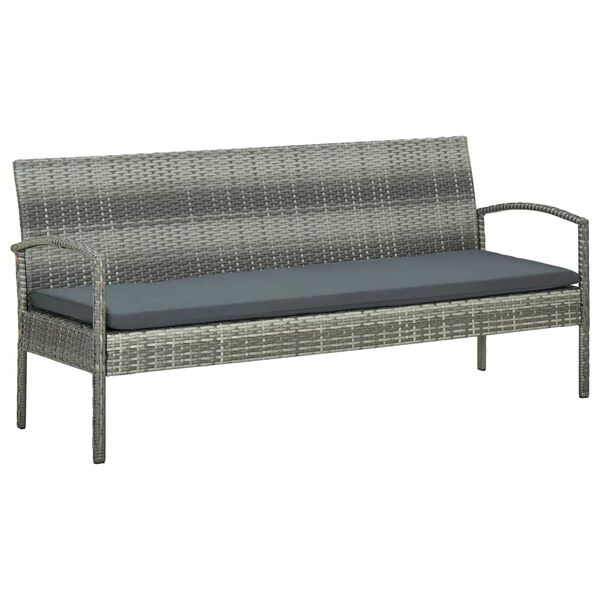 vidaXL Gartensofa 3-Sitzer mit Kissen Grau Poly Rattan