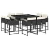 vidaXL 9-tlg. Garten-Essgruppe mit Kissen Schwarz Poly Rattan