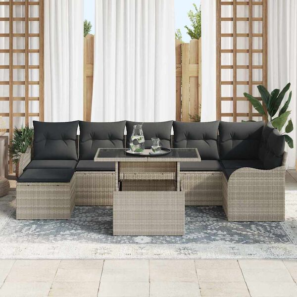 vidaXL Garten-Sofa-Set mit Kissen 8 pcs Hellgrau Poly Rattan