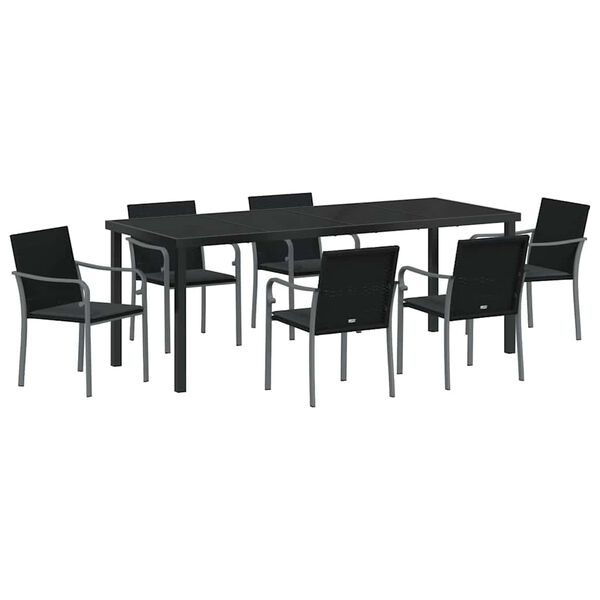 vidaXL Garten Essgruppe 7 pcs Schwarz und Grau PE-Rattan