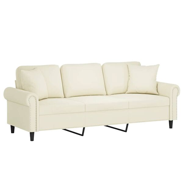 vidaXL 3-Sitzer-Sofa mit Zierkissen Creme 180 cm Samt