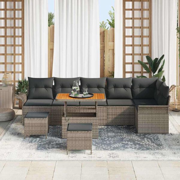 vidaXL Garten-Sofa-Set mit Kissen mit Speicher mit Kissen 9 pcs Grau