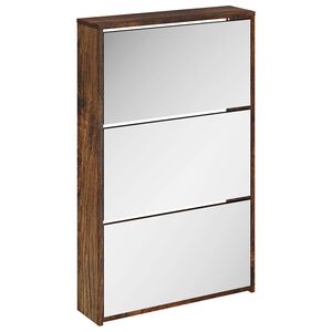 vidaXL Schuhschrank mit Spiegel 3 F&auml;cher R&auml;uchereiche 63x17x102,5 cm