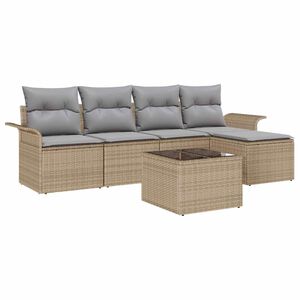 vidaXL Outdoor-Sofa mit Kissen 6 pcs Beige Poly-Rattan