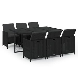 vidaXL 7-tlg. Garten-Essgruppe mit Kissen Poly Rattan Schwarz