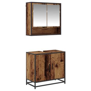 vidaXL Badezimmerm&ouml;bel-Set mit Regal 2 pcs Altholz Holzwerkstoff