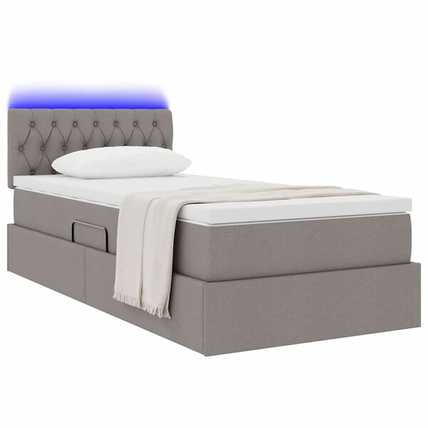 vidaXL Bett mit Stauraum und LED mit Matratze Taupe 90 x 190 cm Stoff