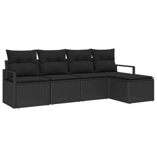 vidaXL Sofa Set mit Kissen mit Speicher 5 pcs Schwarz Poly-Rattan