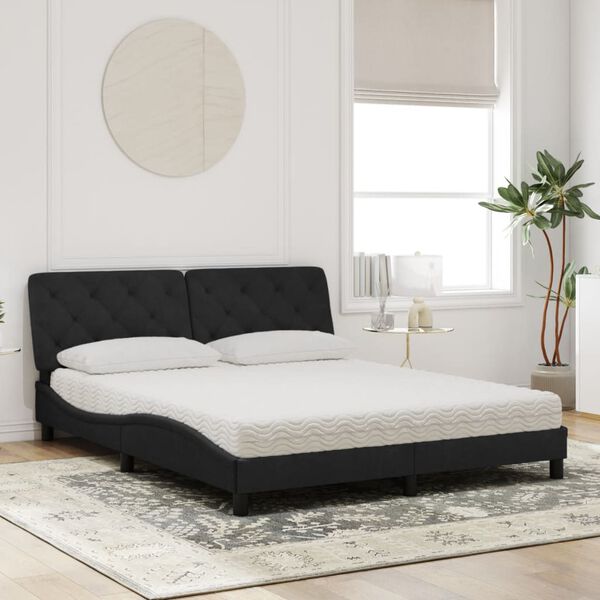vidaXL Bett mit Matratze Schwarz 160x200 cm Samt