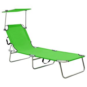 vidaXL Klappliege mit Sonnendach Gr&uuml;n Aluminium