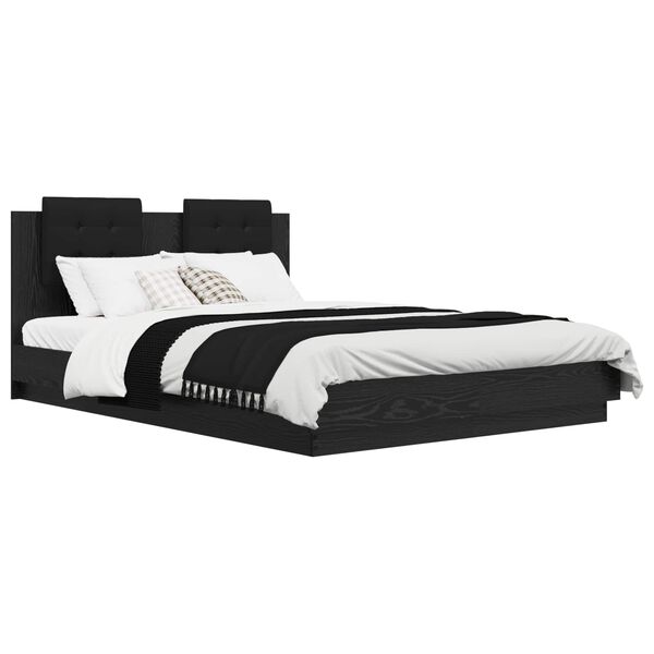 vidaXL Bettgestell mit Kopfteil Schwarz Eichen-Optik 140 x 200 cm