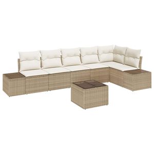 vidaXL Gartensofa-set mit Kissen 7 pcs Beige und Creme Poly-Rattan