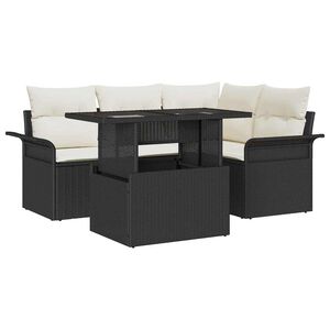 vidaXL Garten-Sofa-Set mit Kissen 5 pcs Schwarz Poly Rattan