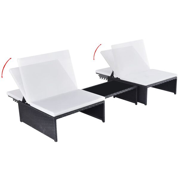 vidaXL Outdoor-Lehnst&uuml;hle 2 Stk. mit Tisch Schwarz Poly-Rattan