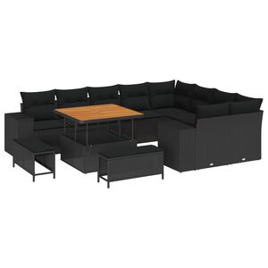 vidaXL Garten-Sofa-Set mit Kissen mit Speicher 12 pcs Schwarz