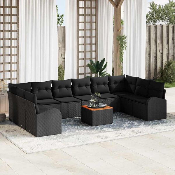 vidaXL Gartensofa-set mit Kissen 11 pcs Schwarz Poly-Rattan