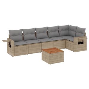 vidaXL 7-tlg. Garten-Sofagarnitur mit Kissen Beige Poly Rattan
