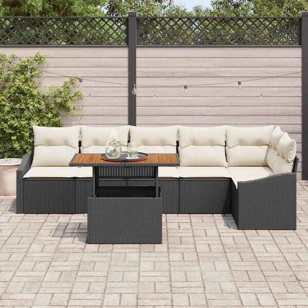 vidaXL Garten-Sofa-Set mit Speicher 7 pcs Schwarz Poly Rattan