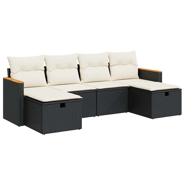 vidaXL 6-tlg. Garten-Sofagarnitur mit Kissen Schwarz Poly Rattan