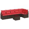 vidaXL Gartensofa-set mit Kissen 7 pcs Braun und Rot Poly-Rattan