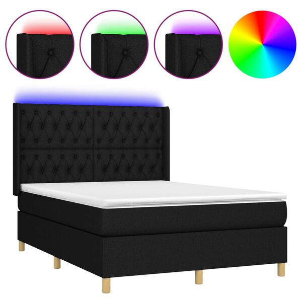 vidaXL Boxspringbett mit Matratze & LED Schwarz 140x200 cm Stoff