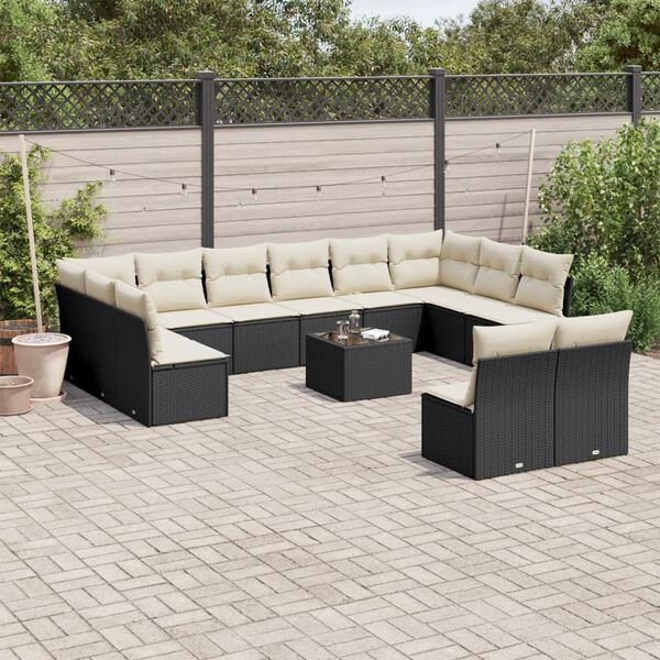 vidaXL 13-tlg. Garten-Sofagarnitur mit Kissen Schwarz Poly Rattan