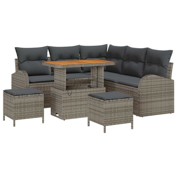 vidaXL Garten-Sofa-Set mit Kissen 8 pcs Grau Poly Rattan