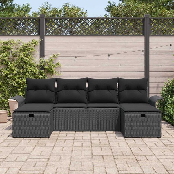 vidaXL Gartensofa-set mit Kissen 6 pcs Schwarz Poly-Rattan