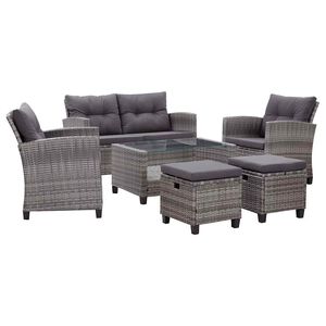 vidaXL 6-tlg. Garten-Sofagarnitur mit Auflagen Poly Rattan Dunkelgrau
