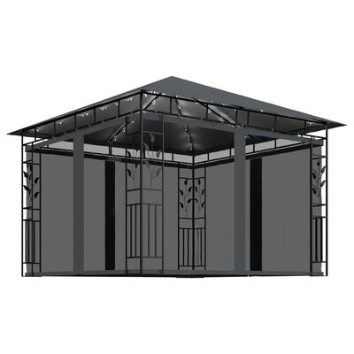 vidaXL Pavillon mit Moskitonetz & LED-Lichterkette 3x3x2,73m Anthrazit