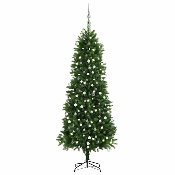 vidaXL K&uuml;nstlicher Weihnachtsbaum mit Beleuchtung Kugeln 240 cm Gr&uuml;n