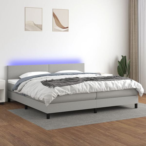 vidaXL Boxspringbett mit Matratze & LED Hellgrau 200x200 cm Stoff
