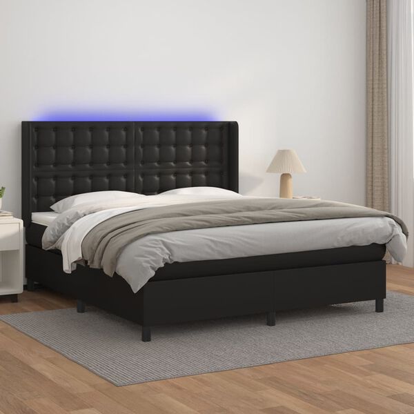 vidaXL Boxspringbett mit Matratze & LED Schwarz 180x200 cm Kunstleder