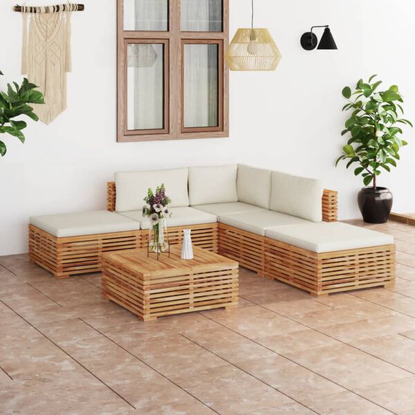 vidaXL 6-tlg. Garten-Lounge-Set mit Creme Kissen Massivholz Teak