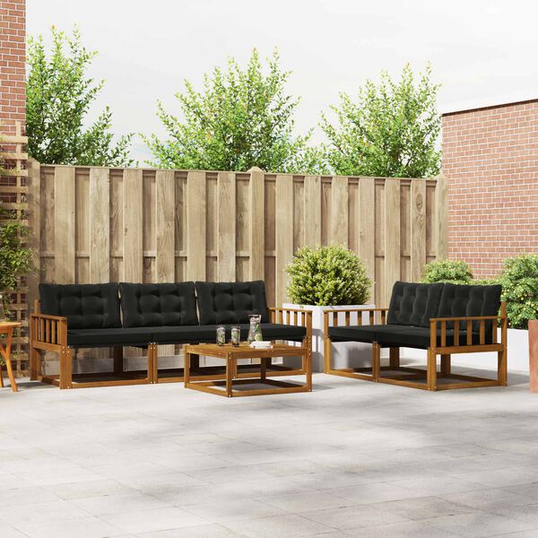 vidaXL Outdoor-Sofagarnitur mit Kissen 6 pcs Nat&uuml;rlich und Schwarz