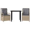 vidaXL 3-tlg. Garten-Essgruppe mit Kissen Beige Poly Rattan