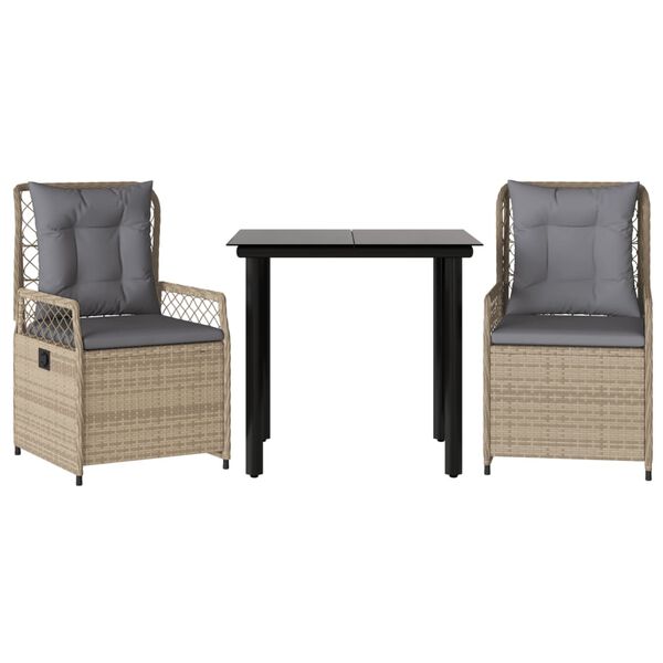vidaXL 3-tlg. Garten-Essgruppe mit Kissen Beige Poly Rattan