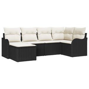 vidaXL Garten-Sofa-Set mit Kissen 6 pcs Schwarz und Wei&szlig; Poly Rattan