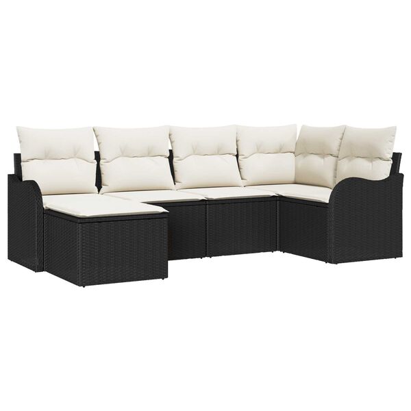 vidaXL Garten-Sofa-Set mit Kissen 6 pcs Schwarz und Weiß Poly Rattan
